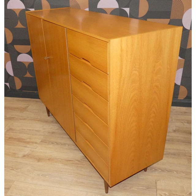 Mid-Century Modern Linen Cupboard with Drawers on Legs in Light Elm Wood, 1960s For Sale - Image 6 of 13