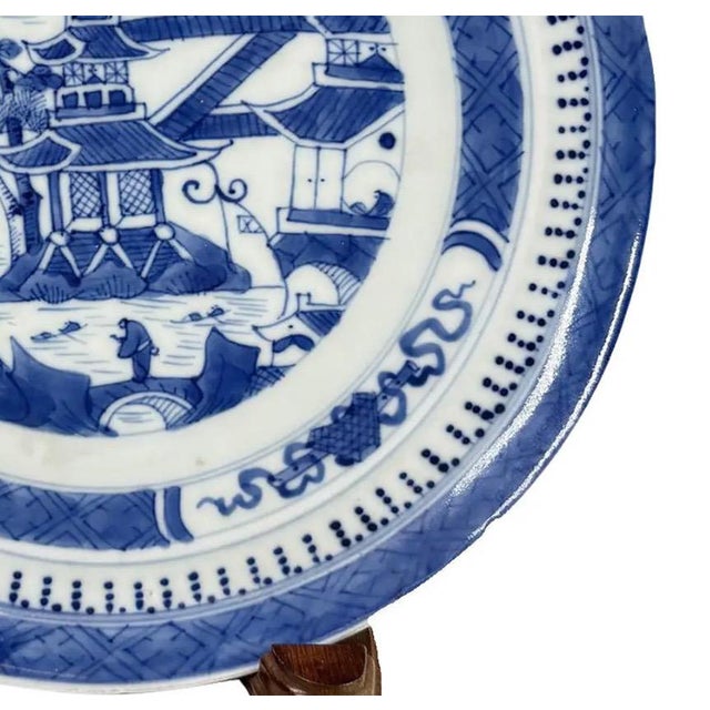 Ceramic Antique 19th Century Chinese Nanking Export Porcelain Plate & Stand For Sale - Image 7 of 13