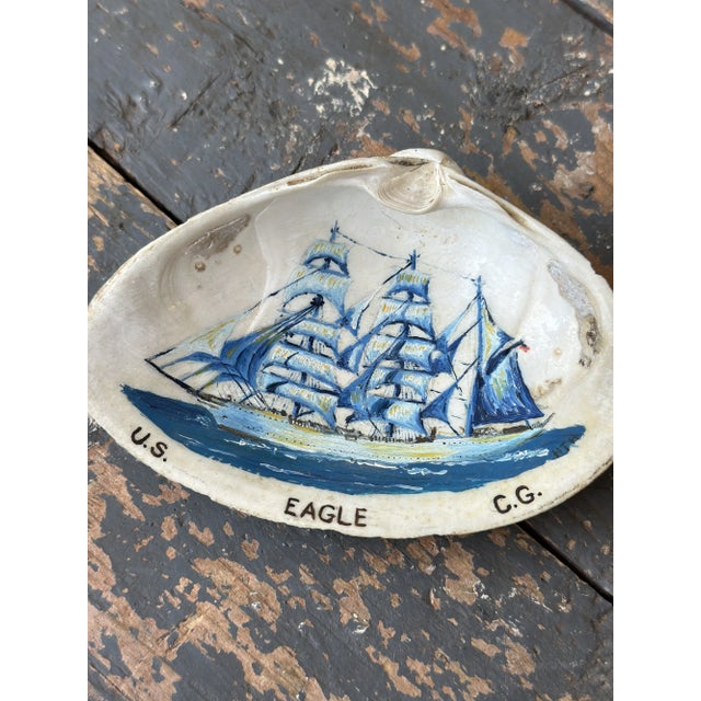 Blue Vintage Folk Art Hand-Painted "Us Eagle c.g." Clam Shell, Circa 1950s For Sale - Image 8 of 10