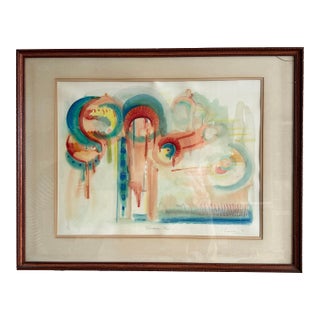1970s Fantastic Abstract Watercolor by French Artist, Marie Luare-Ilie For Sale