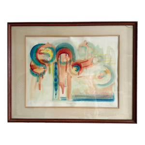 1970s Fantastic Abstract Watercolor by French Artist, Marie Luare-Ilie