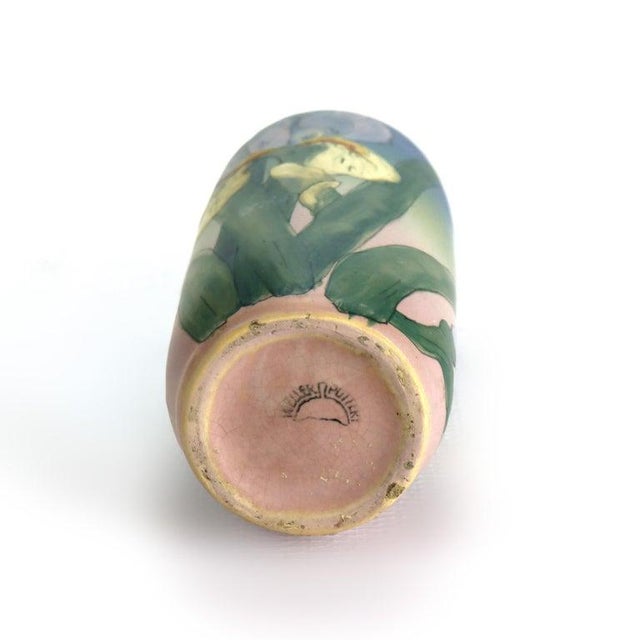 Antique Weller Art Pottery Vase With Iris Pattern Signed C1920 Measures - 9 1/2" x 4" x 4" This antique vase is an example...