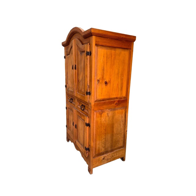 1980s Rustic Solid Pine Storage Armoire With Wrought Iron Accents, Mexico For Sale - Image 4 of 13