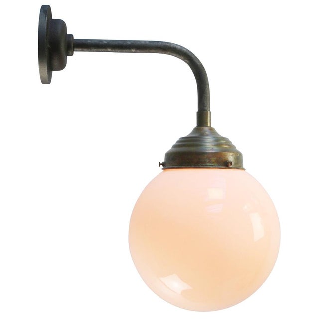 Cast Iron & Brass wall light White opaline glass globe diameter cast iron wall piece: 10.5 cm / 4”, 2 holes to secure E27...