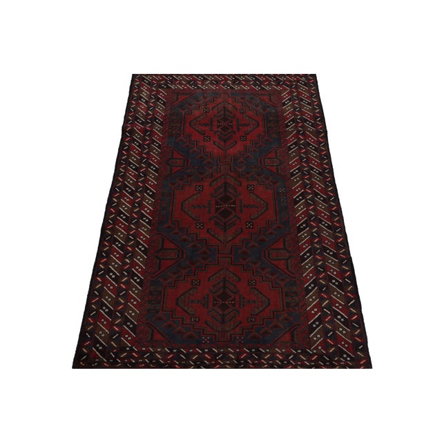 Tribal 1950s Vintage Baluch Tribal Rug in Red With Geometric Patterns, From Rug & Kilim For Sale - Image 3 of 7