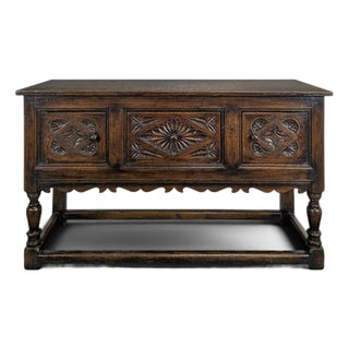Rustic Carved Oak Serving Cart For Sale