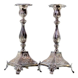 Candlesticks in Embossed Silver with Acanthus Leaves For Sale