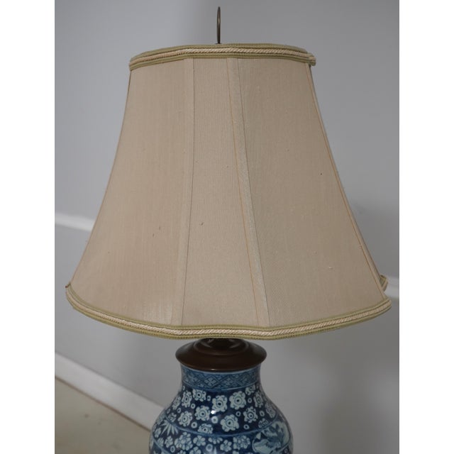 Chinese Vintage Chinese Willow Blue & White Porcelain Vase Lamp For Sale - Image 3 of 13
