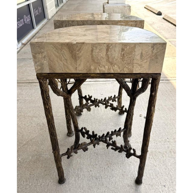 Late 20th Century Pair of Tessellated-Faux Marble One-Drawer Tables With Metal Tree Branch Bases For Sale - Image 11 of 15