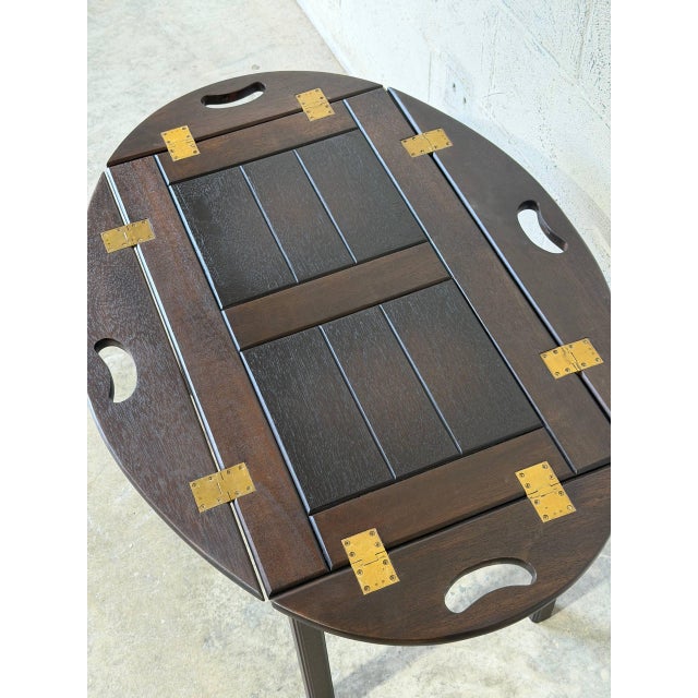 Wood Stained Oak Folding Butler Tray End Table With Drop-Down Sides Vintage Mid-Century Modern 1970s For Sale - Image 7 of 11