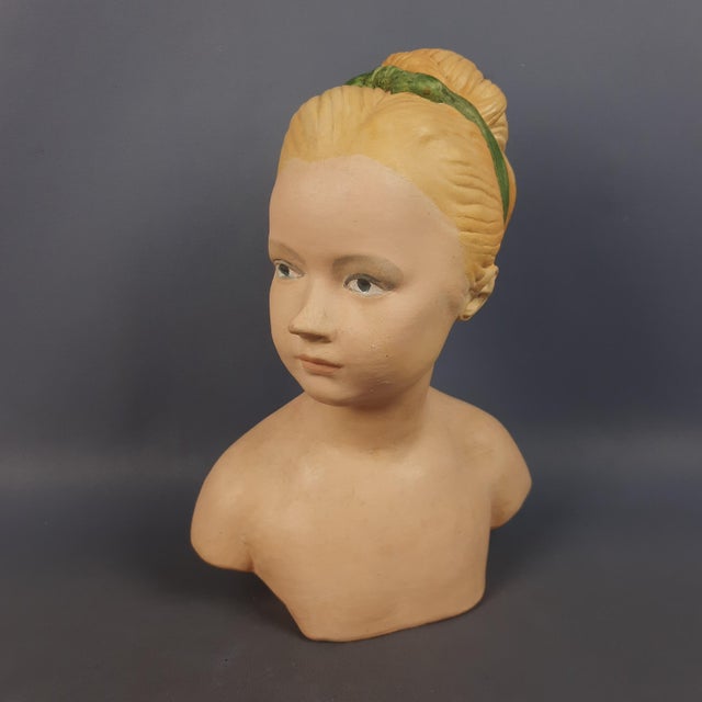 Terracotta Bust of Girl with Bow, 1960s For Sale - Image 18 of 18