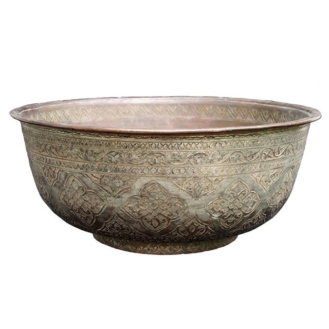 Large Antique Islamic Engraved Tinned Copper Bowl, 1890s For Sale - Image 14 of 14