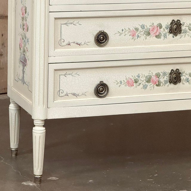 Wood French Louis XVI Painted Commode With Carrara Marble For Sale - Image 7 of 18