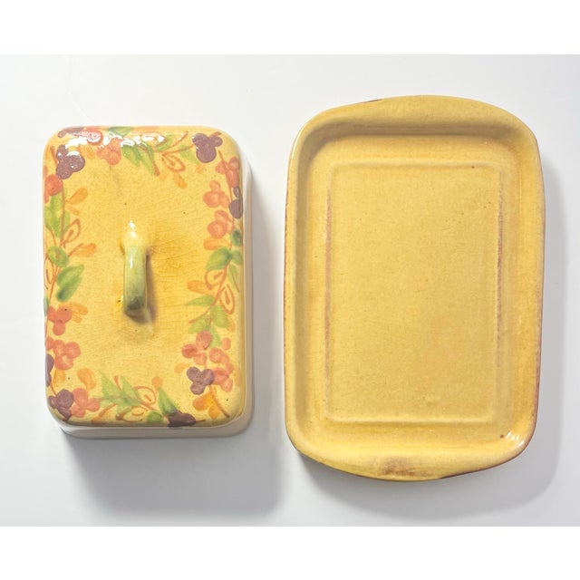 2000 - 2009 Terre E Provence Yellow & Green Earthenware Rectangle Butter Dish For Sale - Image 5 of 7