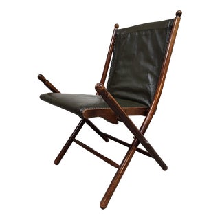 Vintage Leather Folding Campaign Chair by Leren Klapstoel, 1950 For Sale