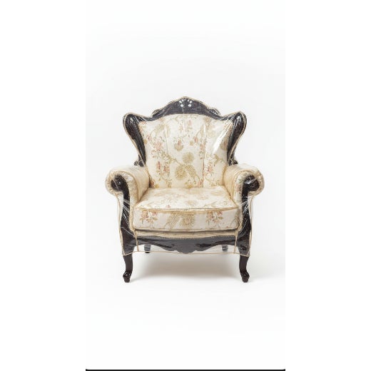 1980s 1980s Victorian Revival Sofa and Accent Chair, Ornate Carved Mahogany Frame, Floral Upholstery For Sale - Image 5 of 5