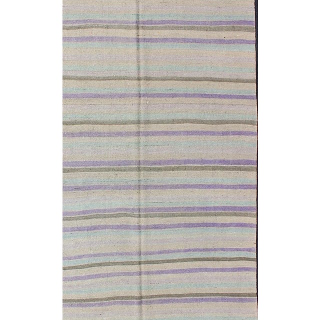 Almond Vintage Turkish Kilim With Stripes in Pastel Purple, Cream, Green and Taupe For Sale - Image 8 of 12
