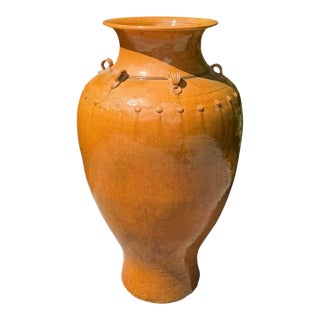 Vintage Oversized Handcrafted Glazed Martaban-Style Floor Vase For Sale