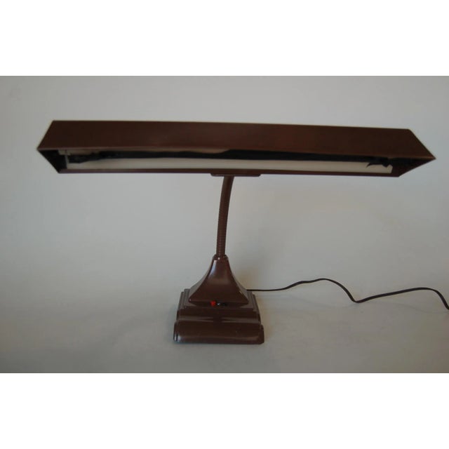 Tan Mid Century Brown Enamel Fluorescent Gooseneck Desk Lamp by Art Specialty For Sale - Image 8 of 8