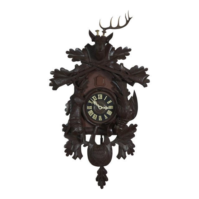 Vintage Black Forest Hunter Cuckoo Clock Regula German Deer Rabbit G.M