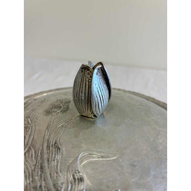 Mid-Century Modern Vintage Hammered Aluminum Lidded Serving Dish With Tulip Finial For Sale - Image 3 of 15