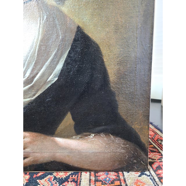 Antique 18th Century Oil Painting Portrait of a Lady in Pearl Earrings For Sale - Image 10 of 12