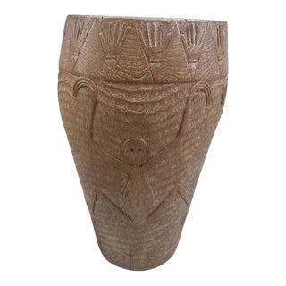 Impressive Antique Teak Wood Hand Carved Container For Sale