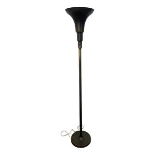 Bronze Machine Age Art Deco Torchiere Floor Lamp For Sale