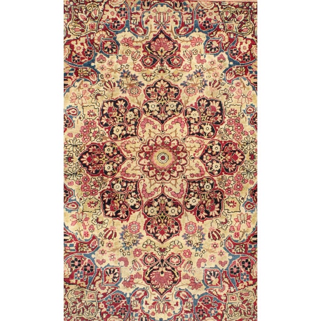 Late 19th Century Antique Lavar-Kerman Rug With Red and Pink Floral Medallion 4'0"x5'10" For Sale - Image 4 of 6