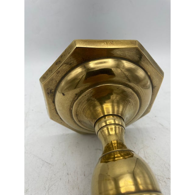 Tall Brass Candlestick With Picket Top For Sale - Image 4 of 6