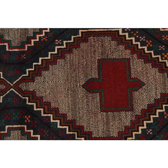 Textile Rug & Kilim’s Afghan Baluch Tribal Rug in Blue With Beige and Red Medallions For Sale - Image 7 of 8