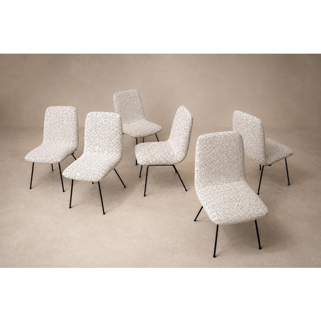 Set of Six Dining Chairs in Metal and Boucle by Carlo Hauner, Brazil, 1950s For Sale - Image 15 of 18