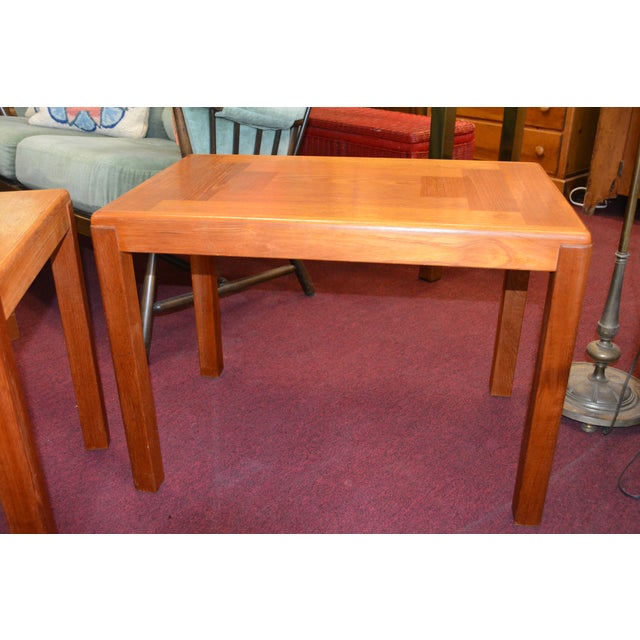 Pair Mobelfabrik Denmark Golden Solid Teak Wood Rectangular End / Side Tables - Mid Century For Sale - Image 12 of 17