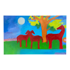 Red Horses Full Moon Large Modern Oil Painting on Canvas by P. L. Bradbury