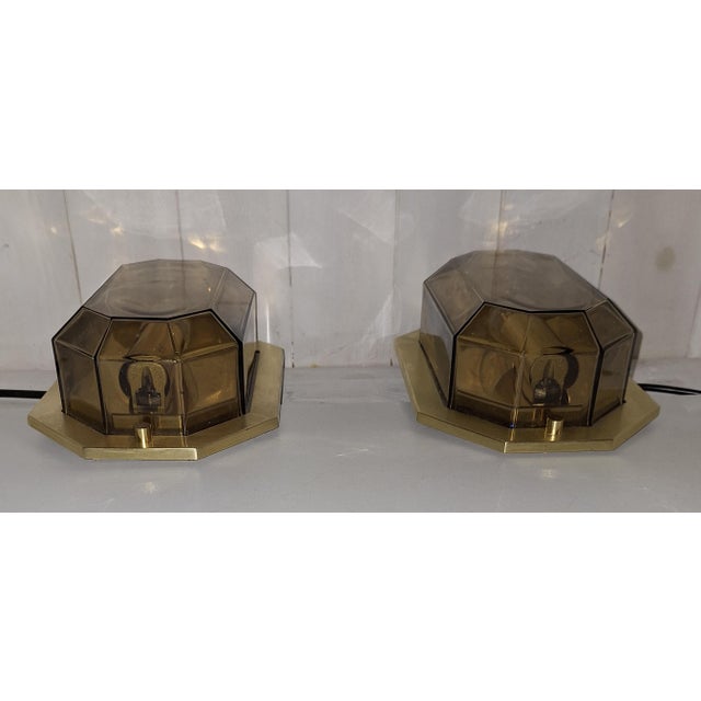 Vintage German Wall Lamps with Brass Frames and Tinted Crystal Glass Shades from Limburg, 1970s, Set of 2 For Sale - Image 6 of 8