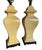 Beautiful vintage pair of mid-century ceramic table lamps in a rich sunny yellow glaze, accented by contrasting black...