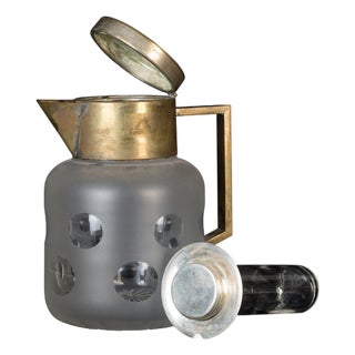 Vintage Glass Pitcher with Brass Lid, Italy, 1970s For Sale