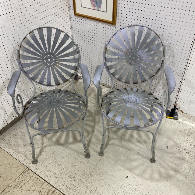 Gray 1930’s Francois Carre Sunburst Garden Arm Chairs - a Pair For Sale - Image 8 of 10