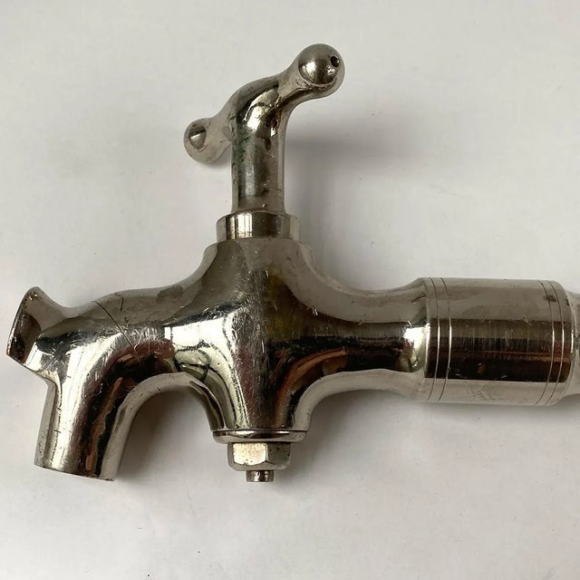 1920s Vintage English Nickel Plated Wine Barrel / Ale Cask Spigot and Tap For Sale - Image 5 of 6