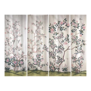 Chinoiserie Hand-Painted Magnolia & Peony Wallpaper Panels, Set of 4 For Sale