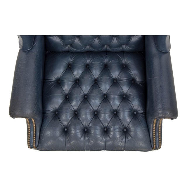 Navy Leather Chesterfield Wingback Chair Chairish