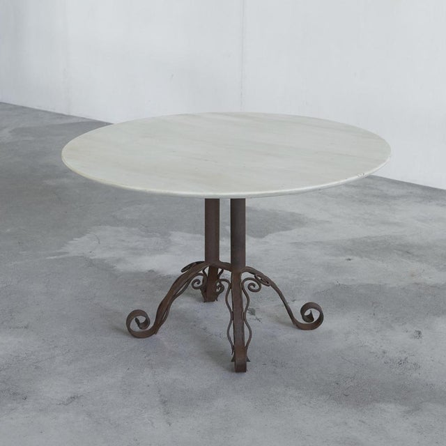 White Vintage Art Deco Coffee Table in Wrought Iron and Marble, 1920s For Sale - Image 8 of 13