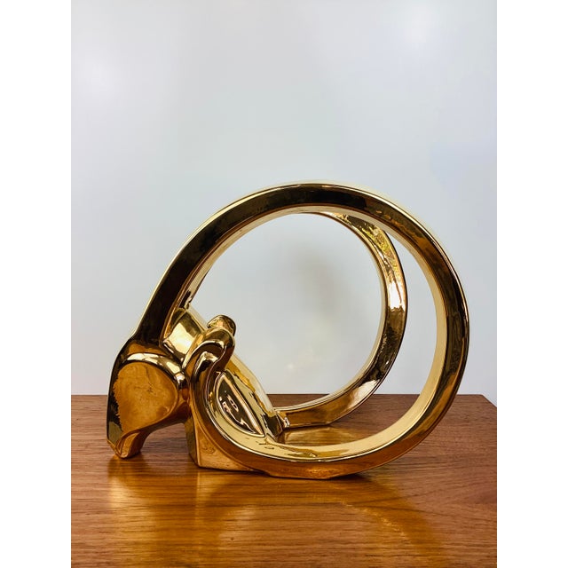Art Deco Vintage Gold Metallic Stylized Rams Head Statue by Jaru For Sale - Image 3 of 9