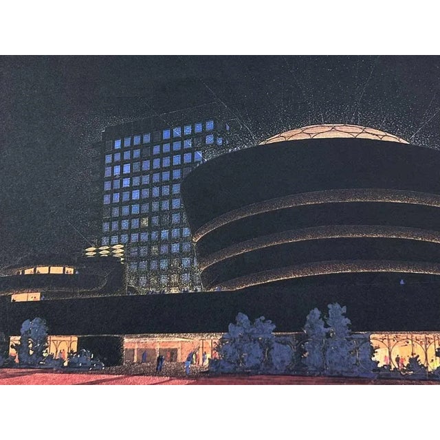 Mid-Century Modern Frank Lloyd Wright Lithograph Ltd Ed. Solomon R. Guggenheim at Night W/Frame For Sale - Image 3 of 4