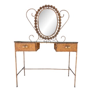 1970's Wicker & Rattan on Iron Frame, Vanity For Sale