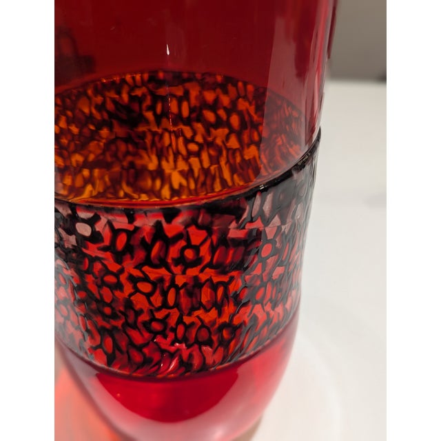 1960s Ruby Red Studio Glass Vessel With Black Filigree Band For Sale - Image 5 of 5