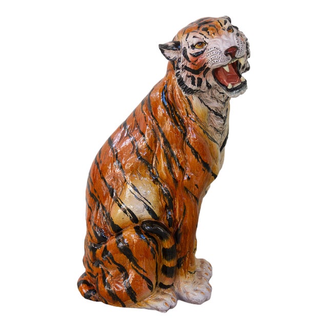 Large Italian Ceramic Tiger, 1970s For Sale