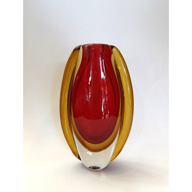 Murano Style Sommerso Art Glass Vase in Red and Amber For Sale In Chicago - Image 6 of 12