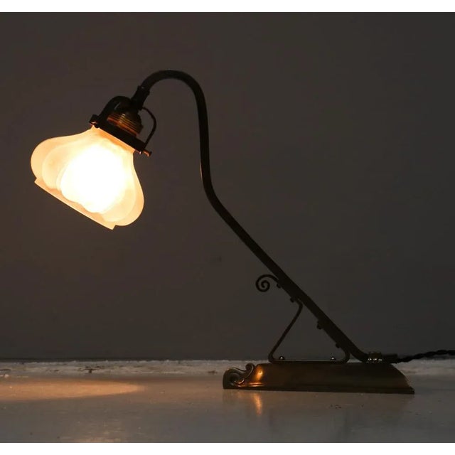 Art Nouveau Patinated Brass Table Lamp, 1900s For Sale - Image 6 of 8