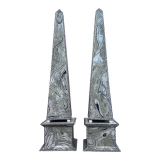 Pair of 1960s Fuax Marble Obelisks For Sale